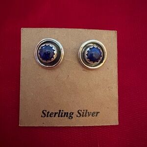 Lapis Lazuli Stud Post Back Earrings Sterling Silver 925. Brand New.